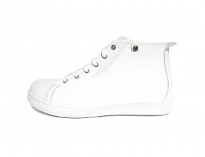 Halfhoge sneaker van Andrea Conti in wit leder, veter én rits, binnenzool en voering in leder, uitneembaar voetbed - €84.95