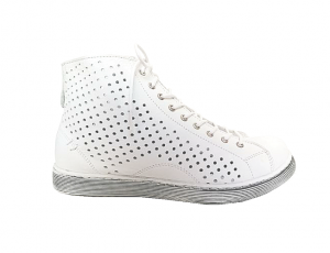 Andrea Conti hoge sneaker in wit leder met perforaties, sluiting met veter én rits, uitneembare binnenzool - €89.95