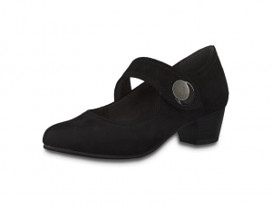 Jana Softline zwarte lage schoen in imitatiedaim, blokhakje van 3 cm, velcrosluiting, H-breedte (extra breed) - €49.95 