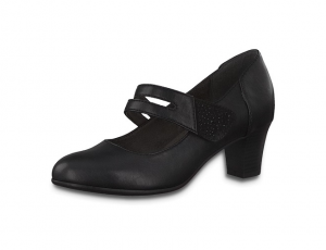 Jana Softline zwarte lage schoen, fijn blokhakje van 4 cm, velcrosluiting, H-breedte (extra breed) - €49.95 