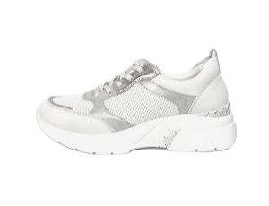 Remonte sneaker op een sleehak van 3 cm, wit leer met zilvergrijze accenten, uitneembare binnenzool, drysport voering, G-breedte (breed) - €79.95 