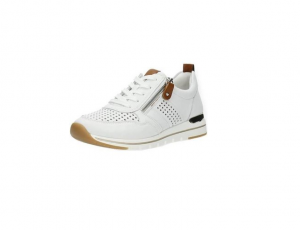 Lage sneaker van Remonte in wit leder, veter én rits, uitneembaar voetbed, G-breedte - €79.95