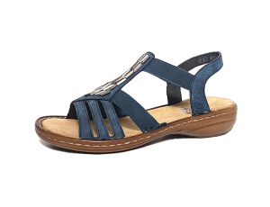 Donkerblauwe sandaal van Rieker, zacht voetbed, E1/2 breedte - €64.95