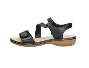 Sandaal van Rieker in zwart leder, zacht voetbed, 2 velcro sluitingen, E1/2 breedte (normaal) - €69.95