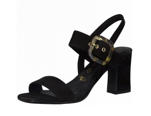 Elegante sandaal van Tamaris in zwarte daim, fijne stabiele blokhak van 7,5 cm, zacht voetbed, lederen binnenzool - €59.95