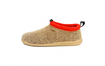 Gesloten pantoffel van Skiss in taupe textiel, uitneembaar voetbed, zeer comfortabel - €55.00