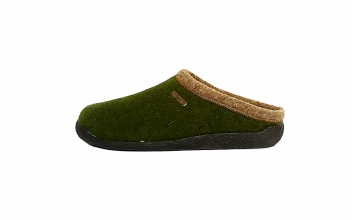 Pantoffel van Skiss in olijfgroene textiel, uitneembaar voetbed, zeer comfortabel - €50.00